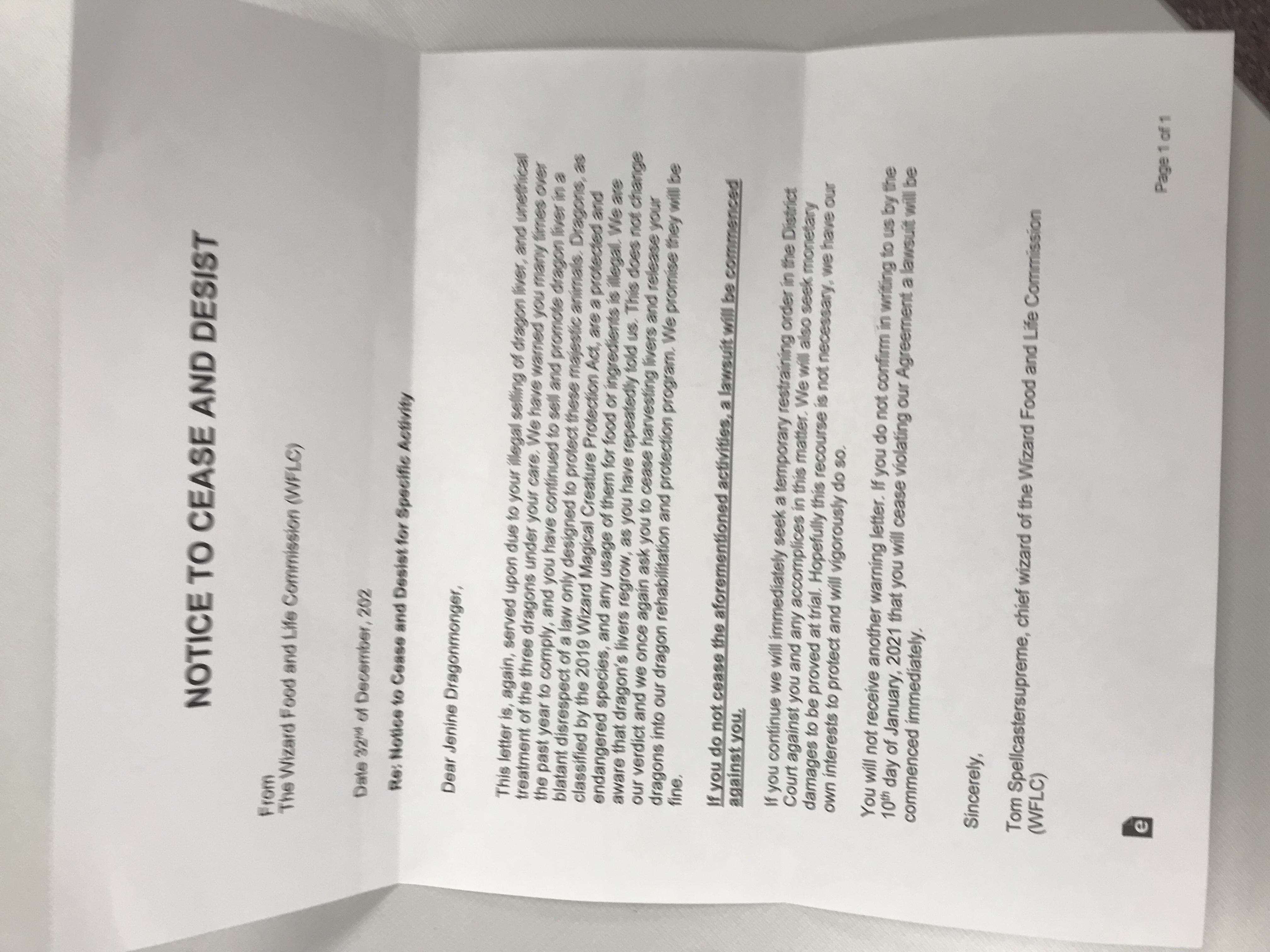 cease and desist letter